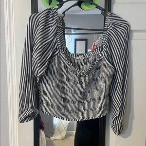 American Eagle Striped Navy and White Women's Top Cropped
